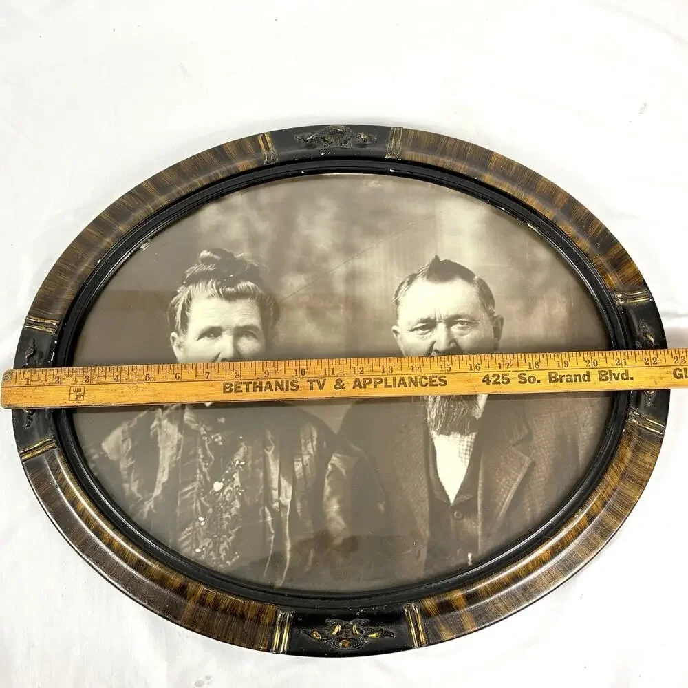 Antique Victorian Wood Framed Portrait Faux Tiger Oak Gesso Details 16x20